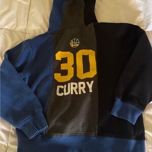 NBA warriors Steph Curry Gray and Black Hoodie with Blue Trim